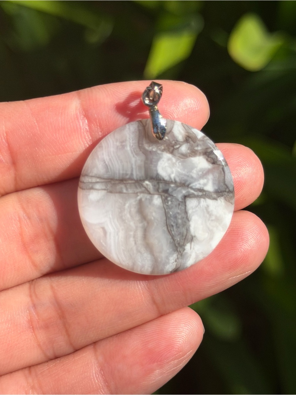 925 Silver Plated Picasso Jasper Round Disk Pendant 2582 - Picture 2 of 5